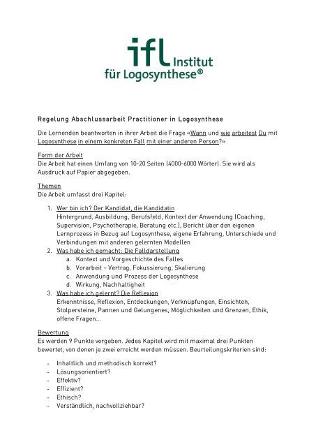 Regelung Abschlussarbeit Practitioner in Logosynthese Die ...