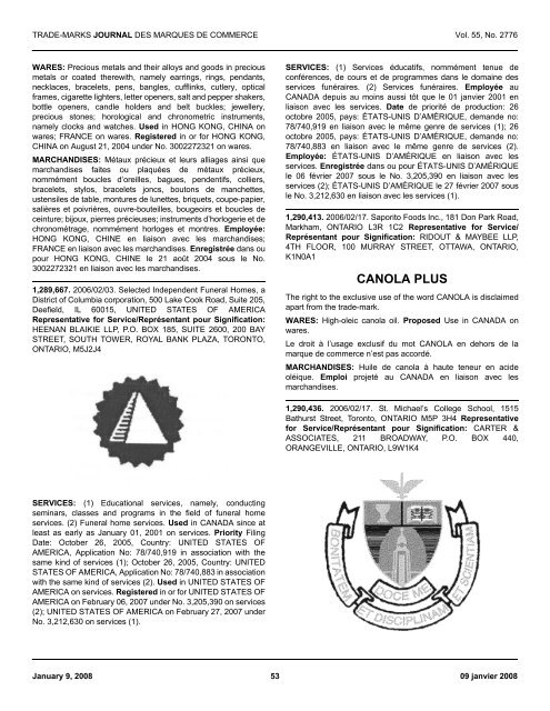 Office de la propriété intellectuelle du Canada ... - Industrie Canada