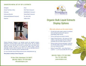 Organic Bulk Liquid Extracts Display Options - Simplers Botanicals