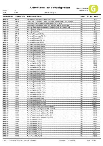 Interhydro Preisliste - Hydroplant AG