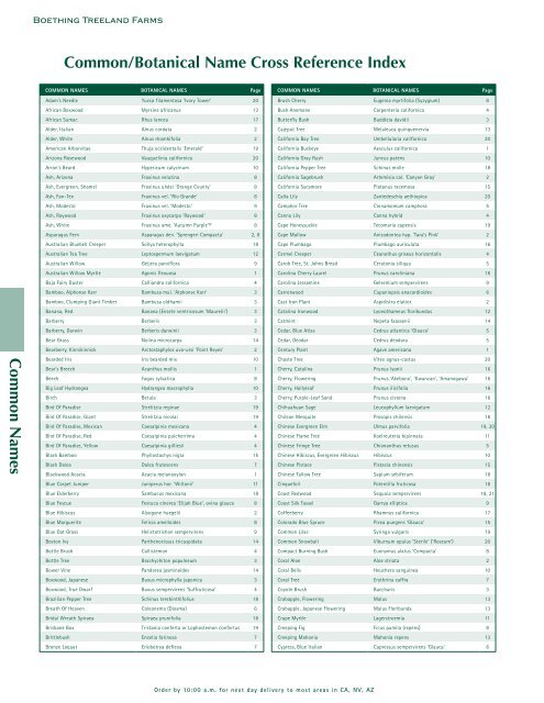 Common/Botanical Name Cross Reference Index - Boething TreeLand