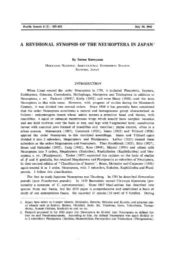 a revisional synopsis of the neuroptera in japan1 - Hawaii Biological ...