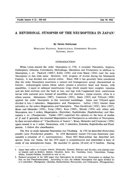 a revisional synopsis of the neuroptera in japan1 - Hawaii Biological ...