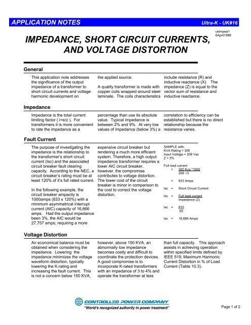 impedance, short circuit currents, and voltage distortion - Controlled ...