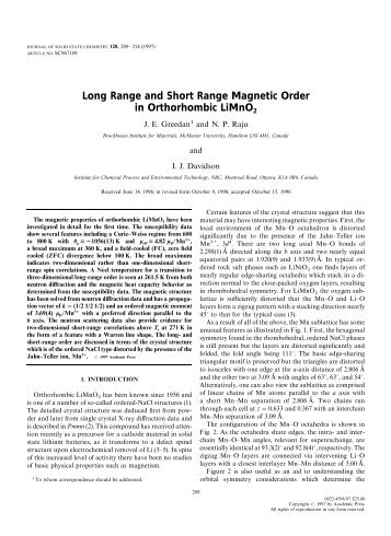 Long Range and Short Range Magnetic Order in Orthorhombic ...