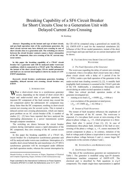 Breaking Capability of a SF6 Circuit Breaker for Short Circuits ... - IPST