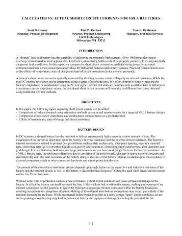 calculated vs. actual short circuit currents for vrla batteries - Battcon ...