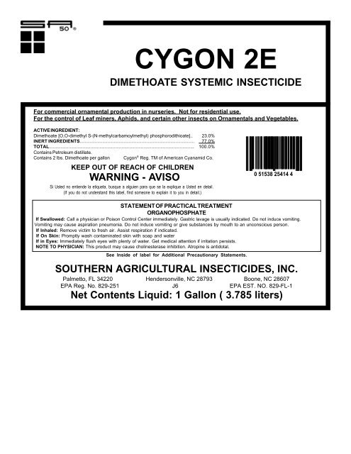 cygon2E label for EPA - Southern Ag