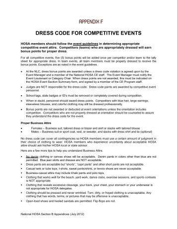 APPENDIX F DRESS CODE FOR COMPETITIVE EVENTS - HOSA
