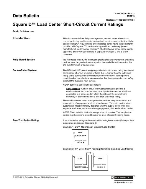 Square D Circuit Breaker Series Rating Chart