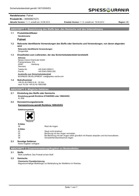 Sicherheitsdatenblatt - Spiess-Urania