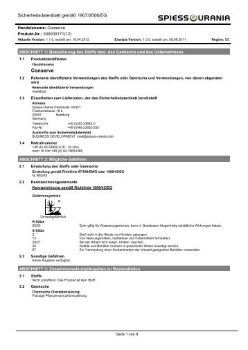 Sicherheitsdatenblatt - Spiess-Urania