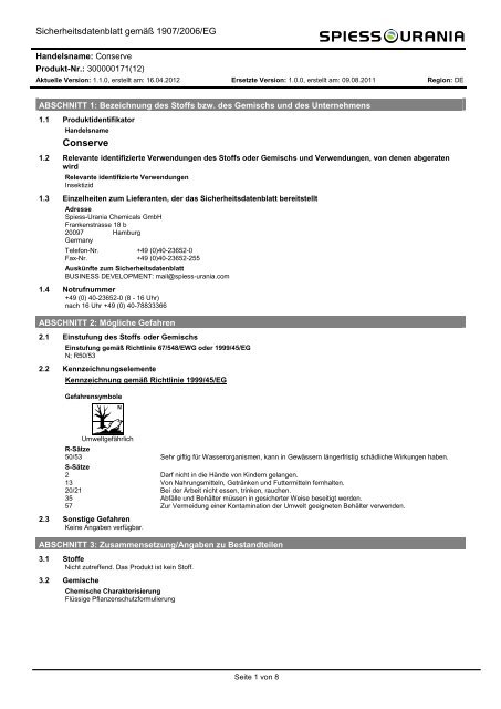 Sicherheitsdatenblatt - Spiess-Urania