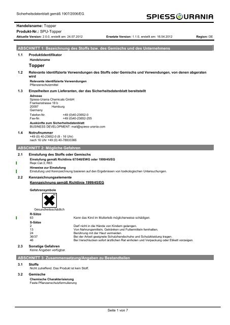 Sicherheitsdatenblatt - Spiess-Urania