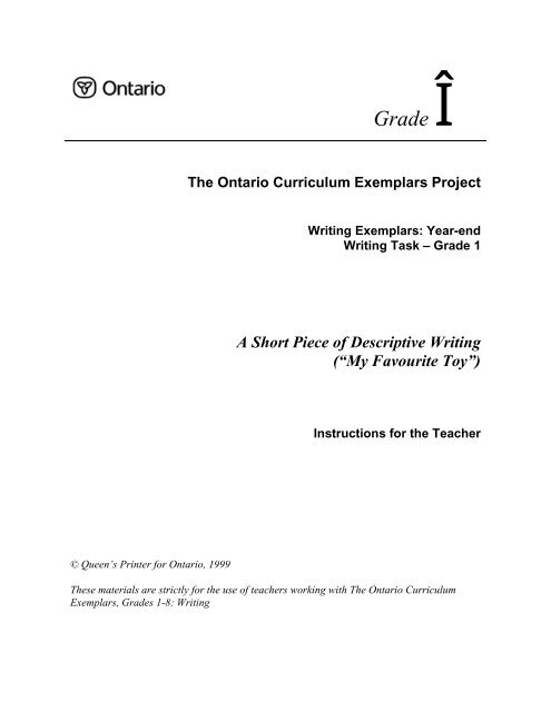The Ontario Curriculum Exemplars Project