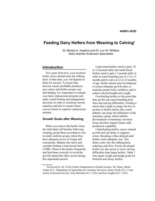 Feeding Dairy Heifers from Weaning to Calving1