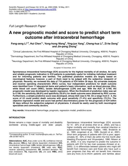 A new prognostic model and score to predict short term outcome ...