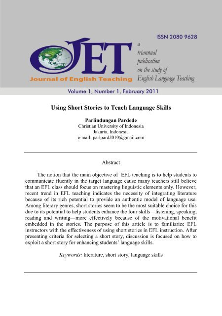 Using Short Stories to Teach Language Skills - Journal of English ...