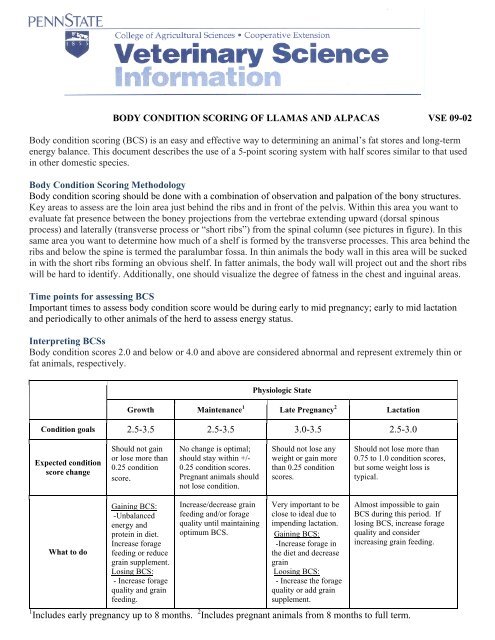 Body Condition Scoring Fact Sheet