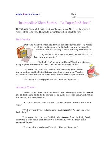 Intermediate Short Stories – “A Paper for School” - English for ...