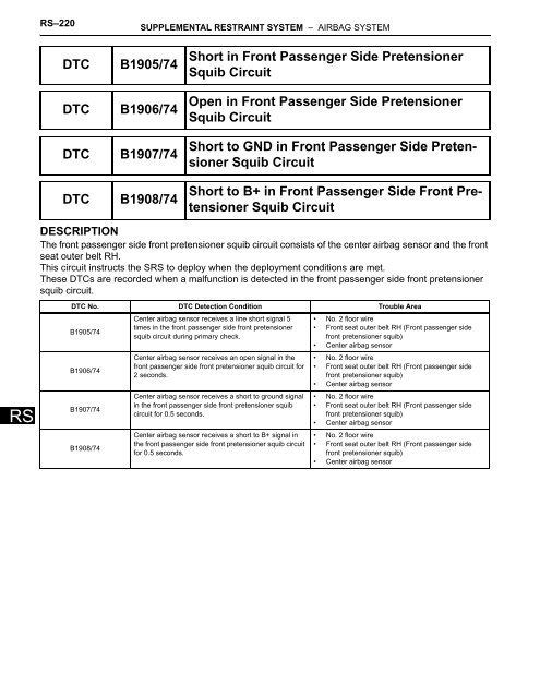 DTC B1905/74 Short in Front Passenger Side Pretensioner