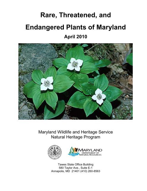 Rare, Threatened and Endangered Plants of Maryland. April