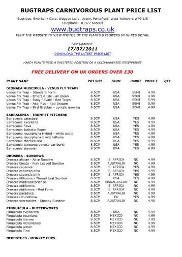 bugtraps carnivorous plant price list - Bugtraps UK