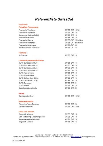 Referenzliste SwissCat - Lehmar