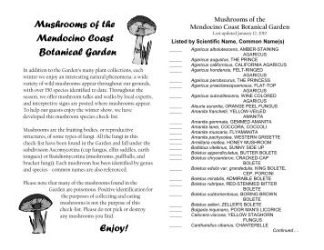 MCBG Mushroom Checklist - Mendocino Coast Botanical Gardens