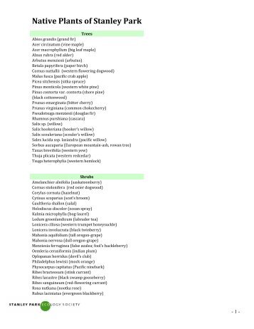 Native Plants of Stanley Park - Stanley Park Ecology Society