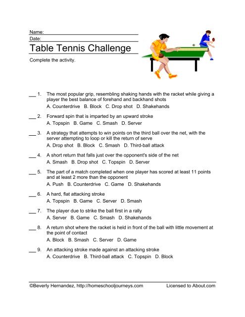 Table Tennis Challenge - Homeschooling - About.com