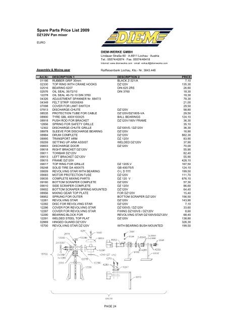 DIEM price list 2009 - spare parts - NICHT AKTUALISIEREN