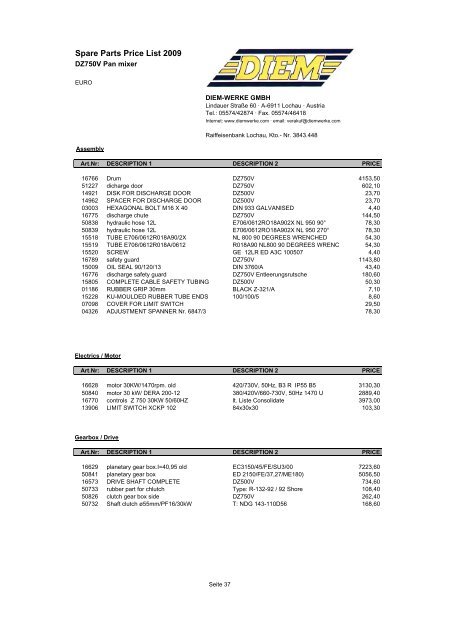 DIEM price list 2009 - spare parts - NICHT AKTUALISIEREN