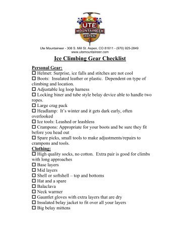 Ice Climbing Gear Checklist - The Ute Mountaineer