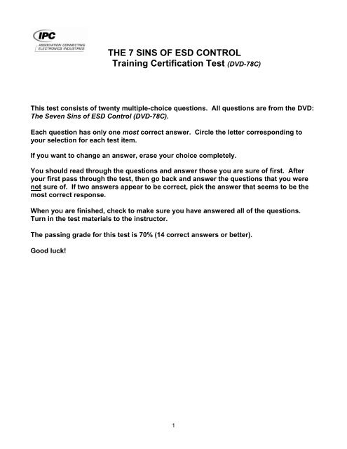 THE 7 SINS OF ESD CONTROL Training Certification Test ... - IPC