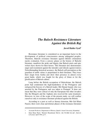 The Baloch Resistance Literature Against the British Raj - Nihcr.edu.pk