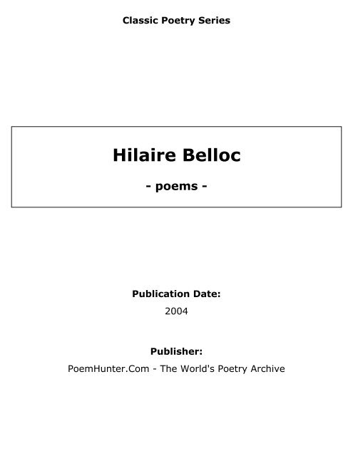 Hilaire belloc - poems - - poemhunte - PoemHunter.Com