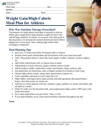 high calorie diet plan for weight gain