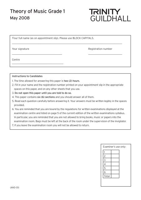 Theory Of Music Grade 1 Trinity College London