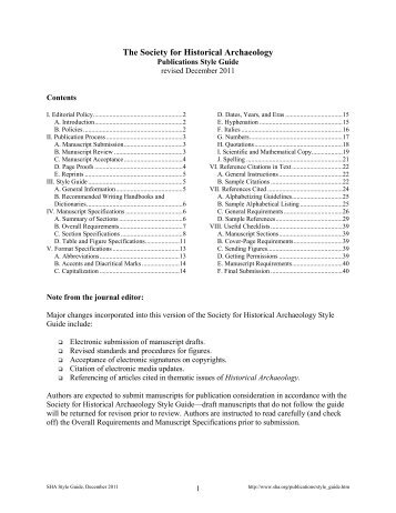 SHA Publications Style Guide - Society for Historical Archaeology