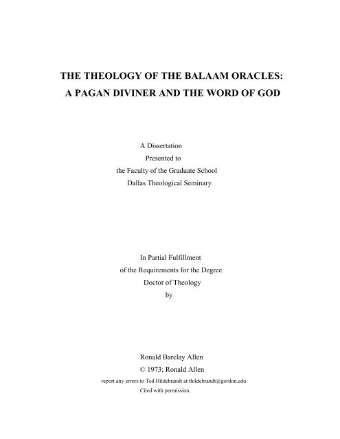 Verbazingwekkend the theology of the balaam oracles - Gordon College Faculty OB-51