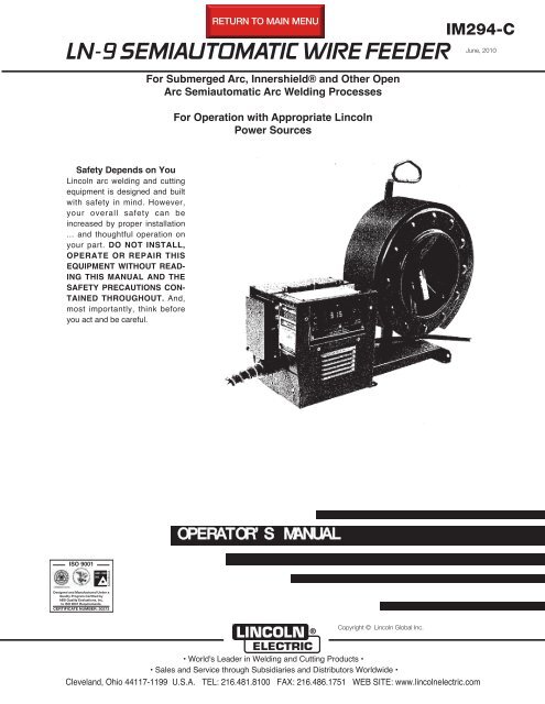 LN-9 SEMIAUTOMATIC WIRE FEEDER - Lincoln Electric
