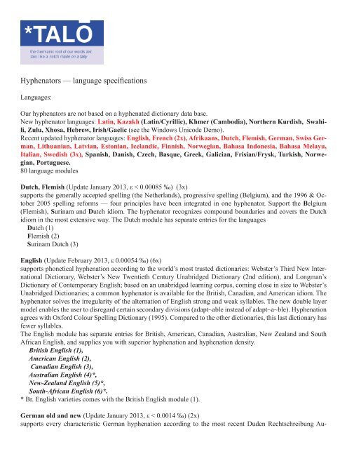 Hyphenators Language Specifications Talo