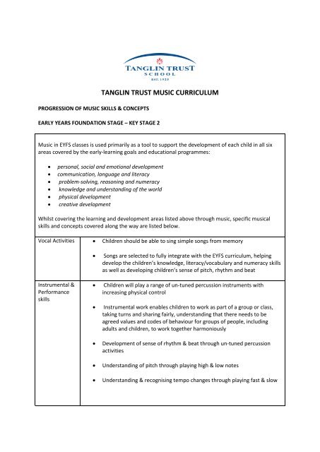 EYFS to KS2 Music Skills Overview - Tanglin Trust School