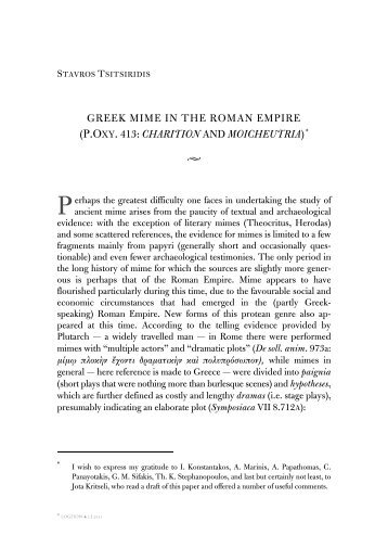 GREEK MIME IN THE ROMAN EMPIRE (P.OXY. 413: CHARITION ...