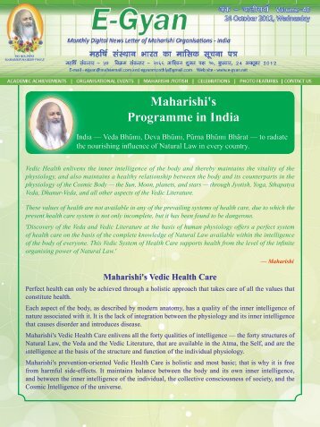 Maharishi's Programme in India - E-gyan.net