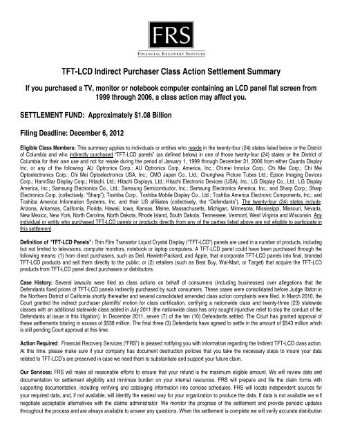 tft lcd class action quotation