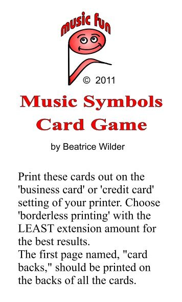 Music Symbols Card Game - Music Fun