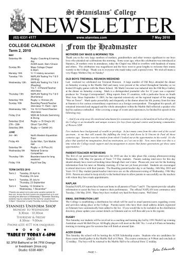 Week 3 Newsletter 7 May 2010 - St Stanislaus College