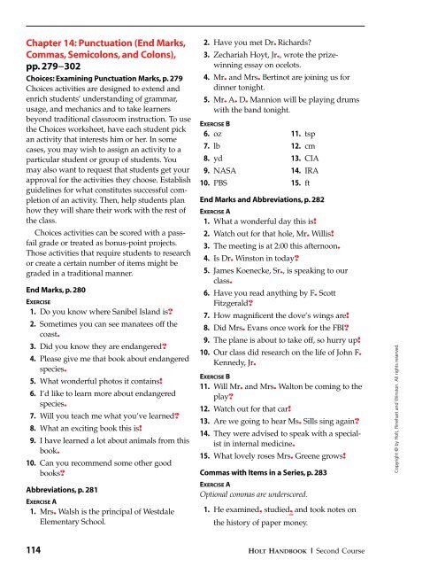 Chapter 14: Punctuation (End Marks, Commas, Semicolons, and ...